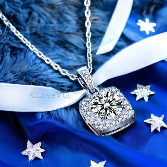 Certified 1ct. t.w. Diamond Square Frame Drop Halo Necklace VVS1 GRA Certified - Picture 6 of 16